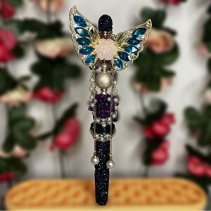 Fancy Butterfly Floral Double Sided Handmade Beaded Pen with Rhinestones